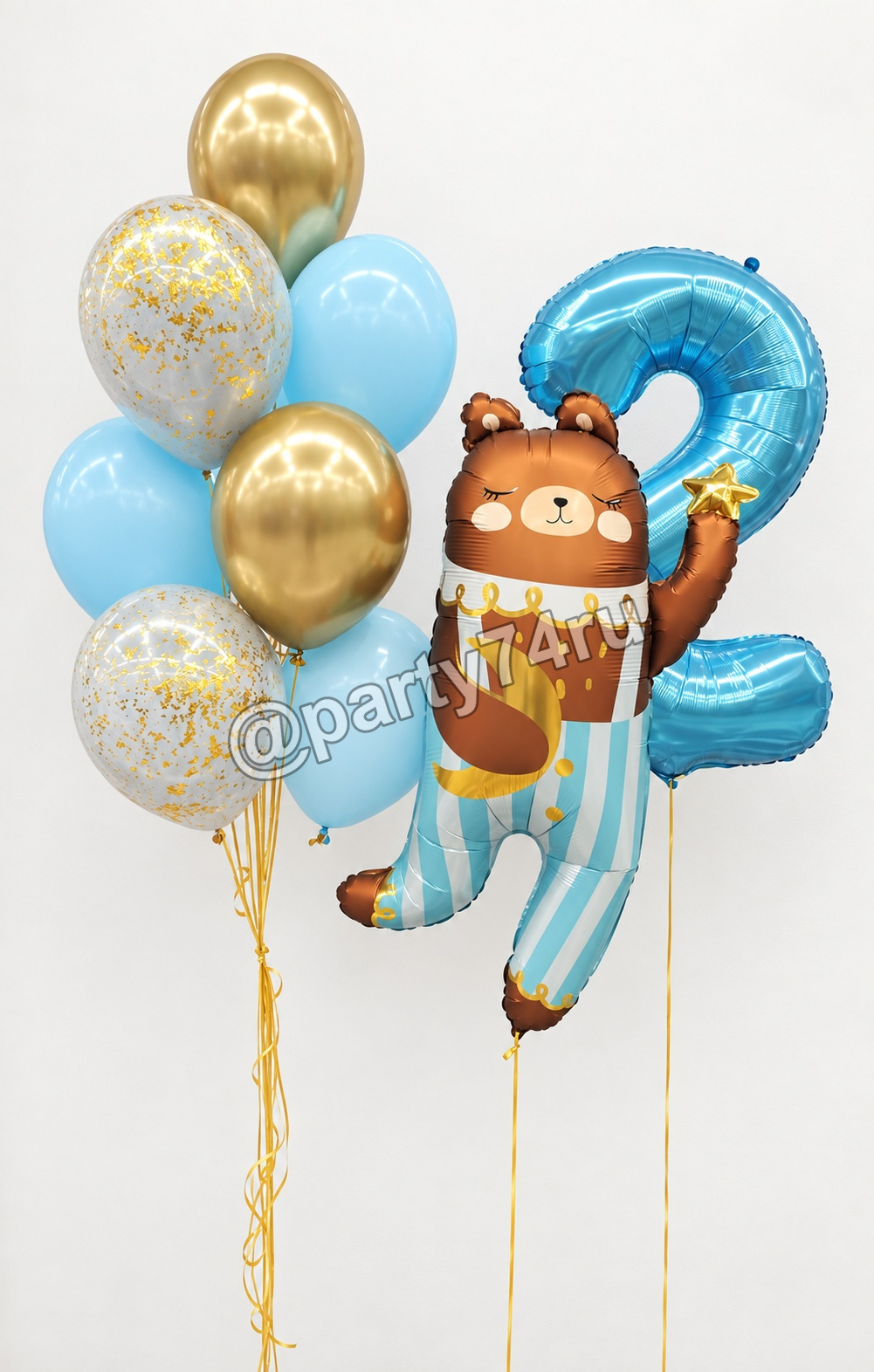 Композиция шаров с медвежонком и цифрой 2, фото 1