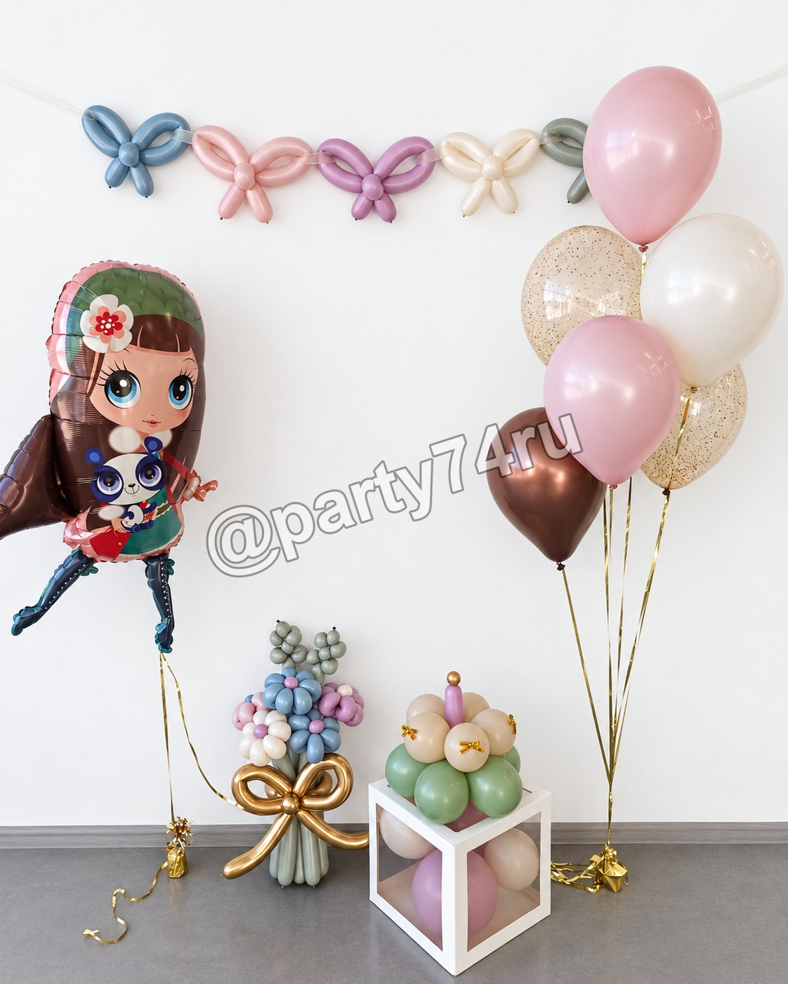 Композиция из шаров на годик девочке - цифра 1 и фигурный шар, фото 3