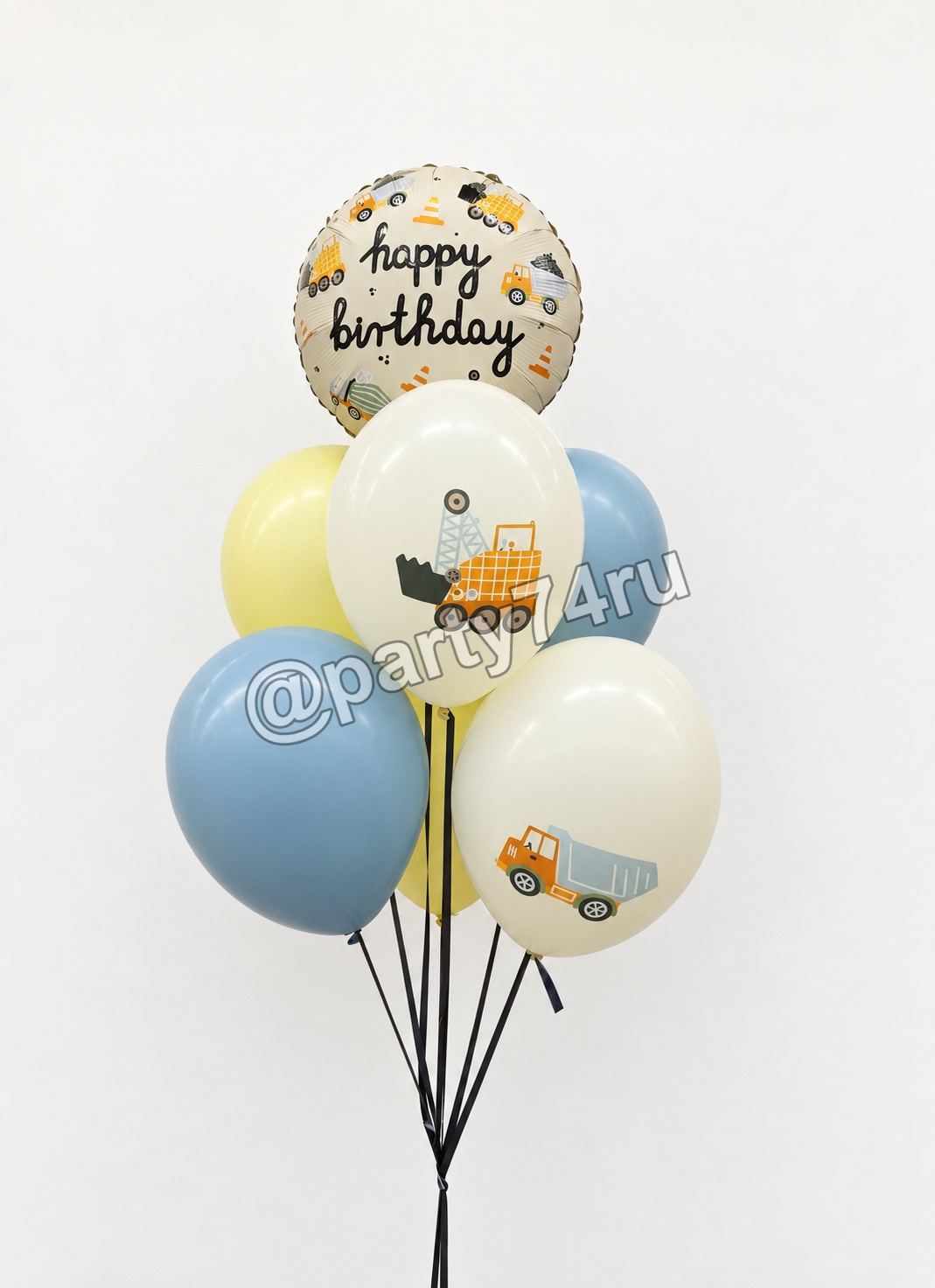 Букет гелиевых шаров с машинками и фольгированным Happy Birthday, фото 1