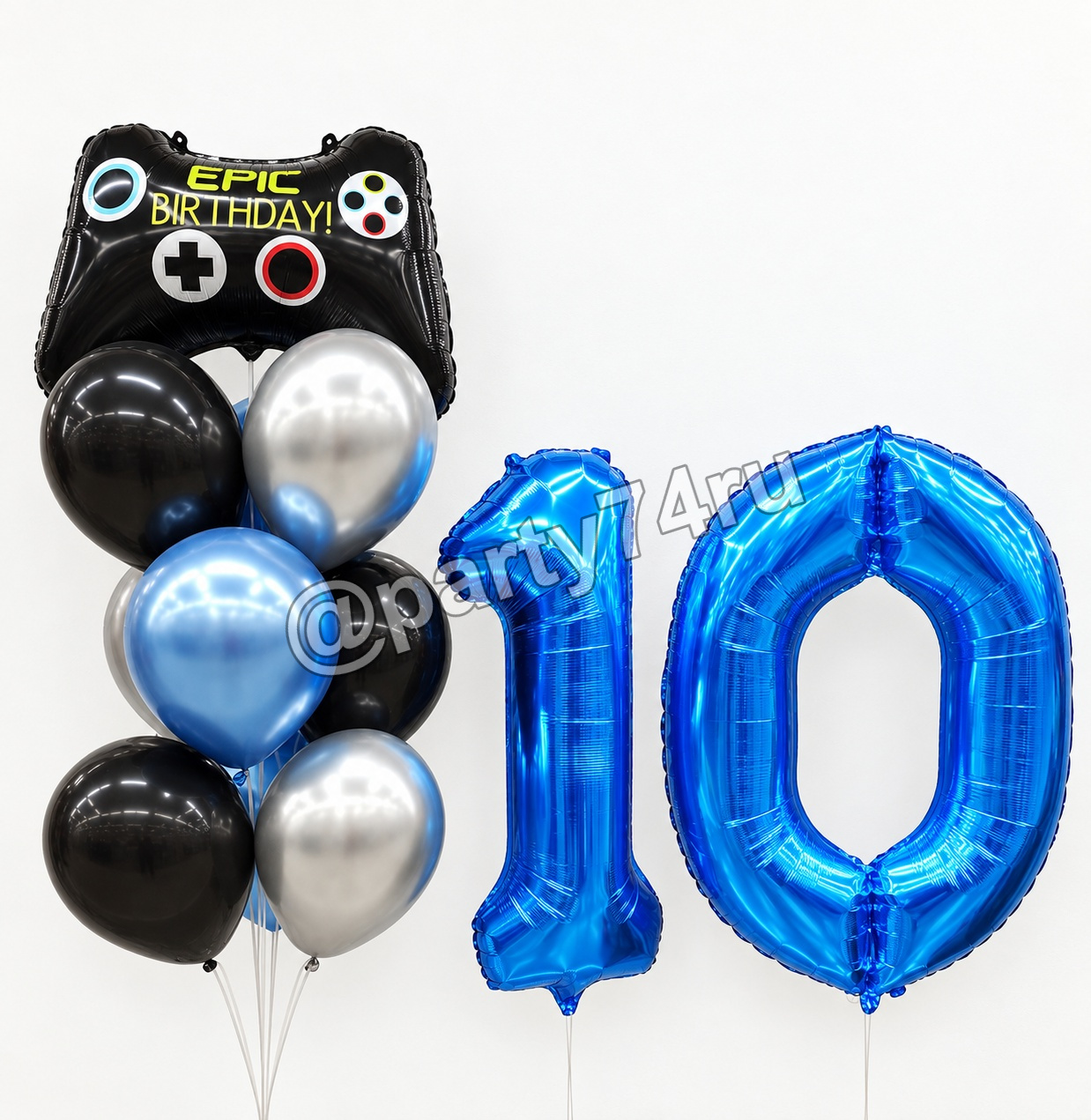 Шары на 10 лет с фольгированными цифрами и геймпадом, фото 1