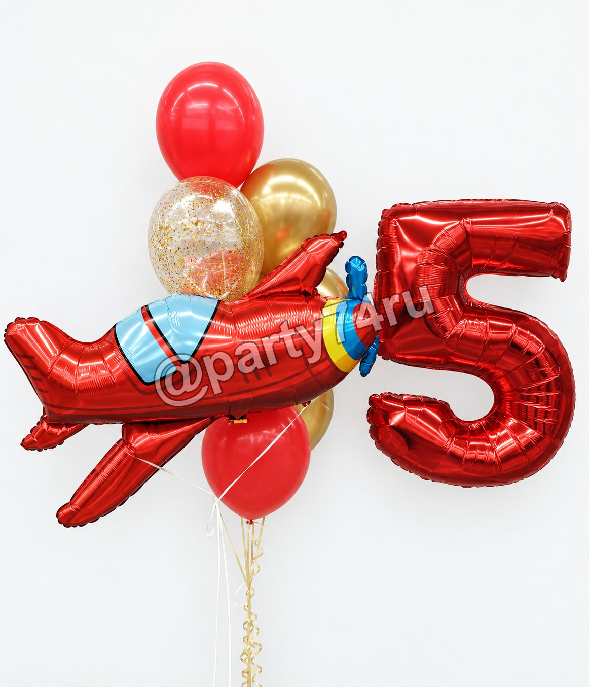 Композиция из шаров с самолётом и цифрой 5, фото 1