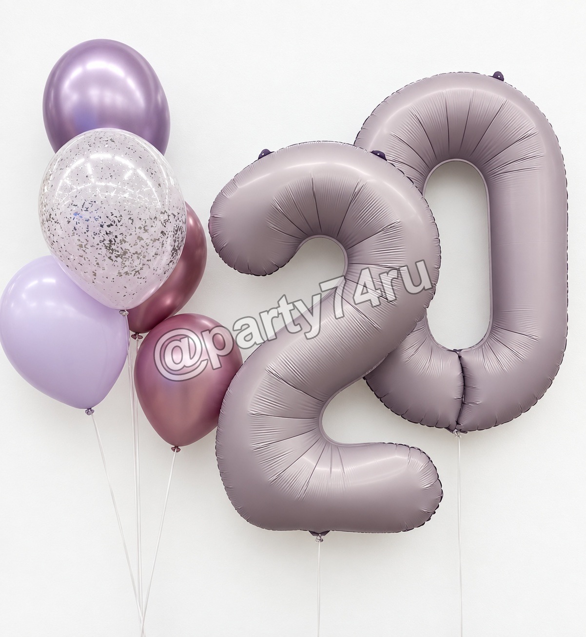 Композиция из гелиевых шаров с цифрами 20 и шарами с конфетти, фото 1
