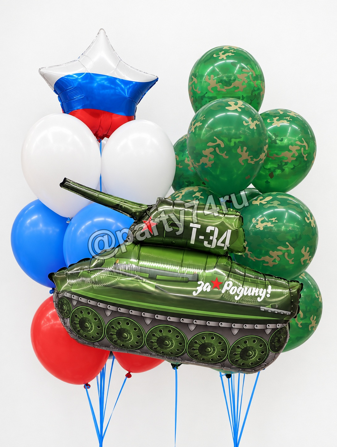 Композиция из гелиевых шариков с танком T-34 - шары на 23 февраля в Магнитогорске, фото 1