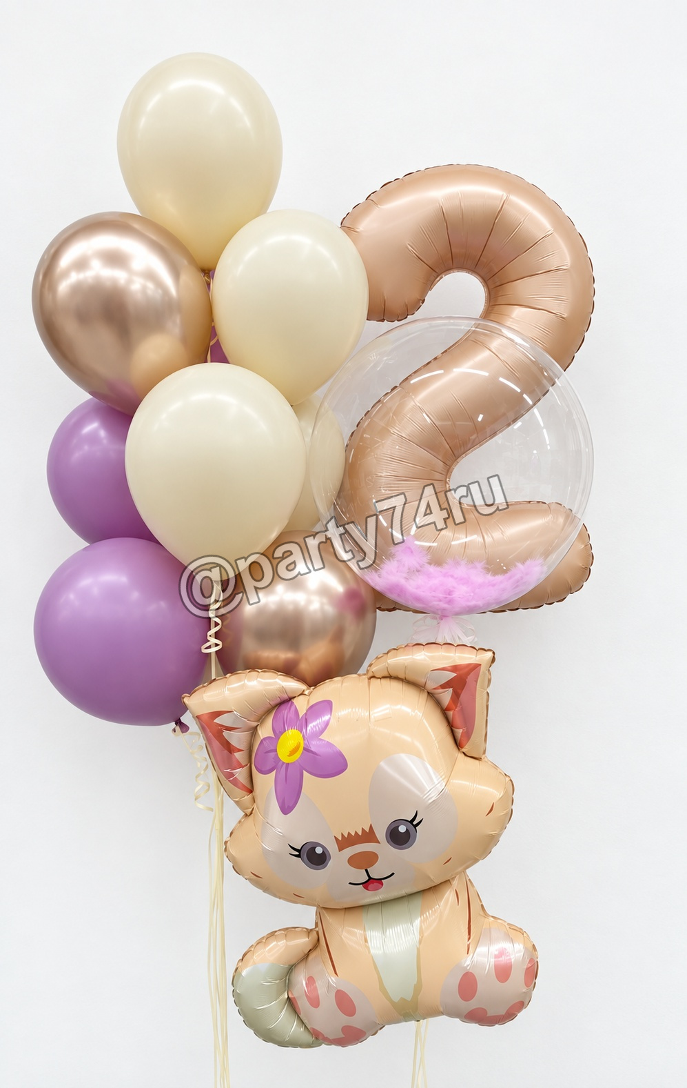 Композиция шаров с котиком и цифрой 2, фото 1