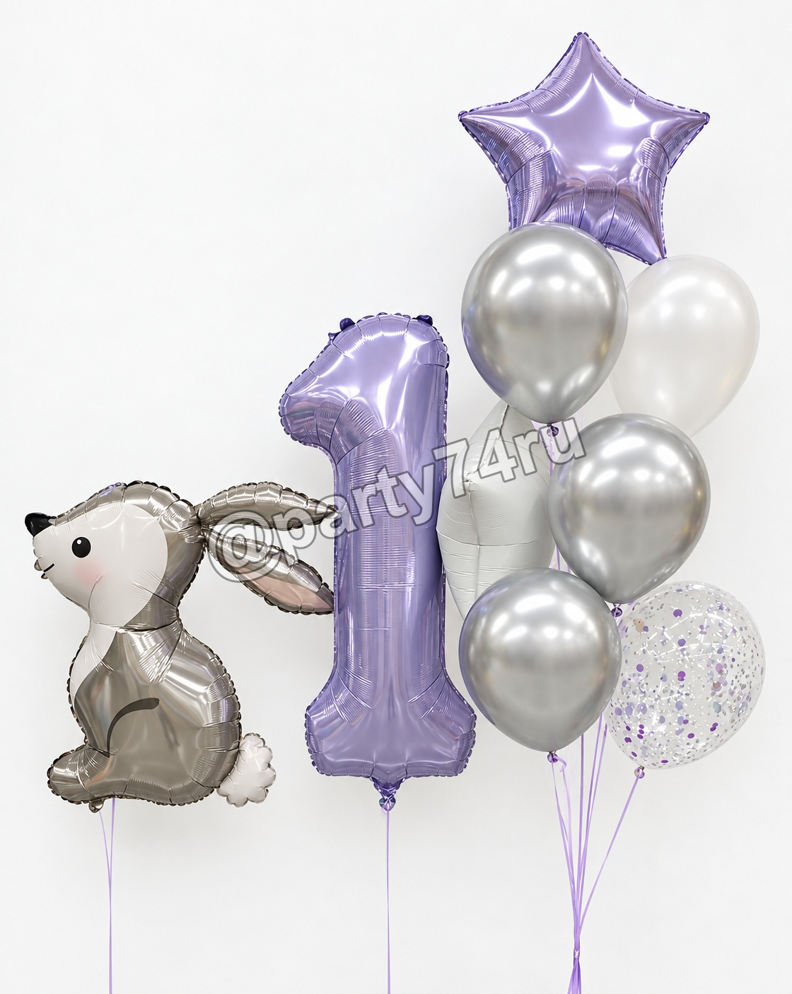 Композиция из шаров с цифрой 1 и зайчиком, фото 1