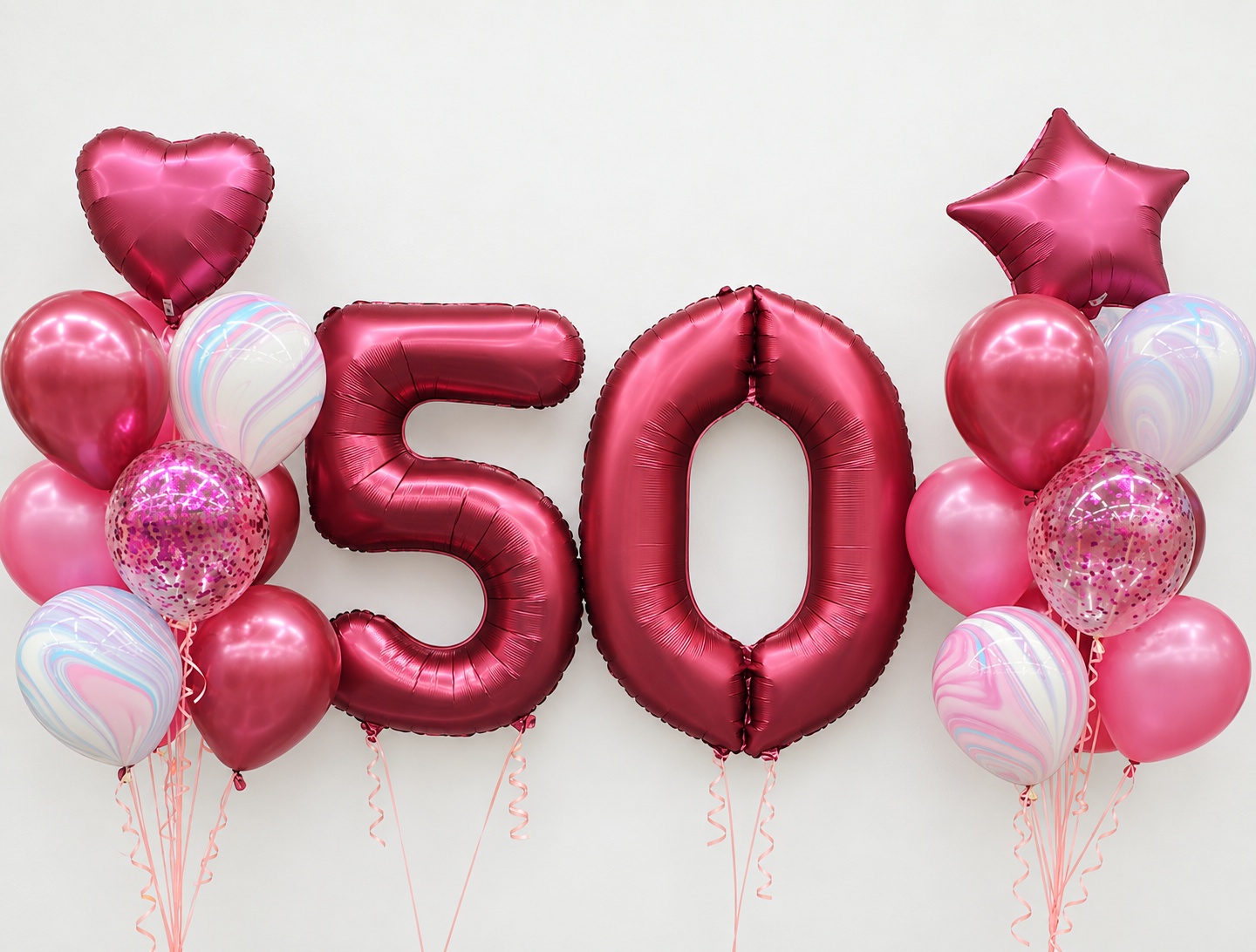 Шары цифры 50 бордовые с букетами - Сет № 69